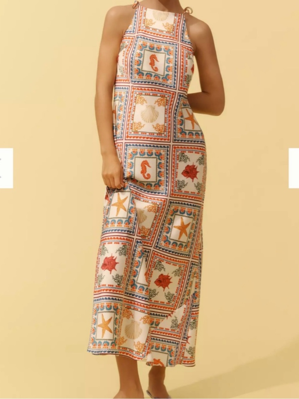 Anthropologie Ocean Mosaic Print Tile-Print Maxi Dress in Cream and Coral - Picture 2 of 8